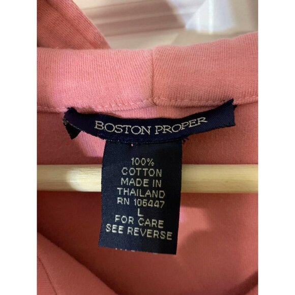 BOSTON PROPER Sz L Black Cotton Windbreaker‎ Full Zip Pink Stripes - Picture 2 of 6